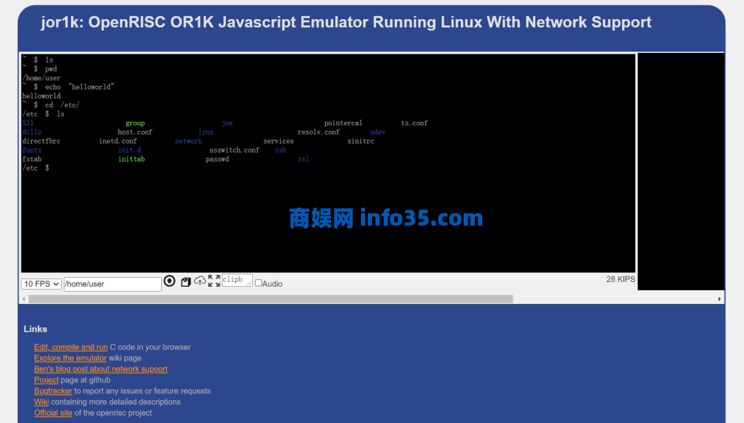 jor1k: OpenRISC OR1K Javascript Emulator Running Linux With Network Support