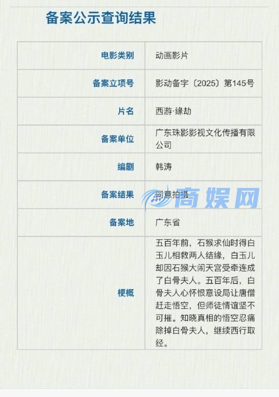 西游新动画电影官宣立项 剧情是孙悟空白骨精谈恋爱