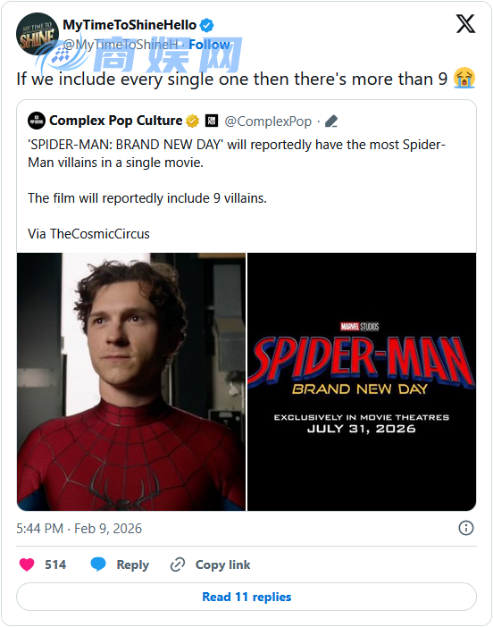 曝《蜘蛛侠：崭新之日》将出现超过九名反派